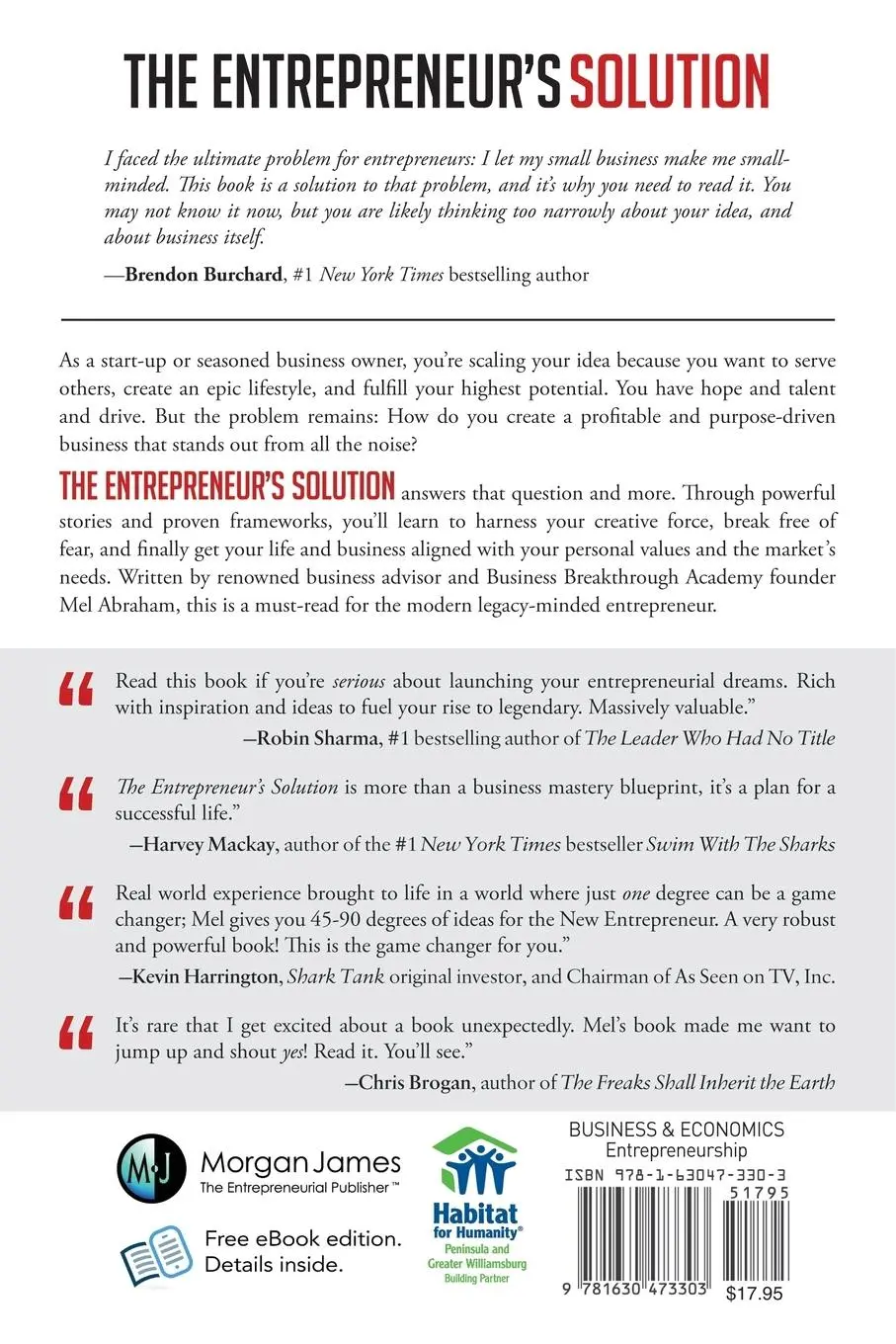 Rückseite: 9781630473303 | The Entrepreneur's Solution | Mel H. Abraham | Taschenbuch | Englisch