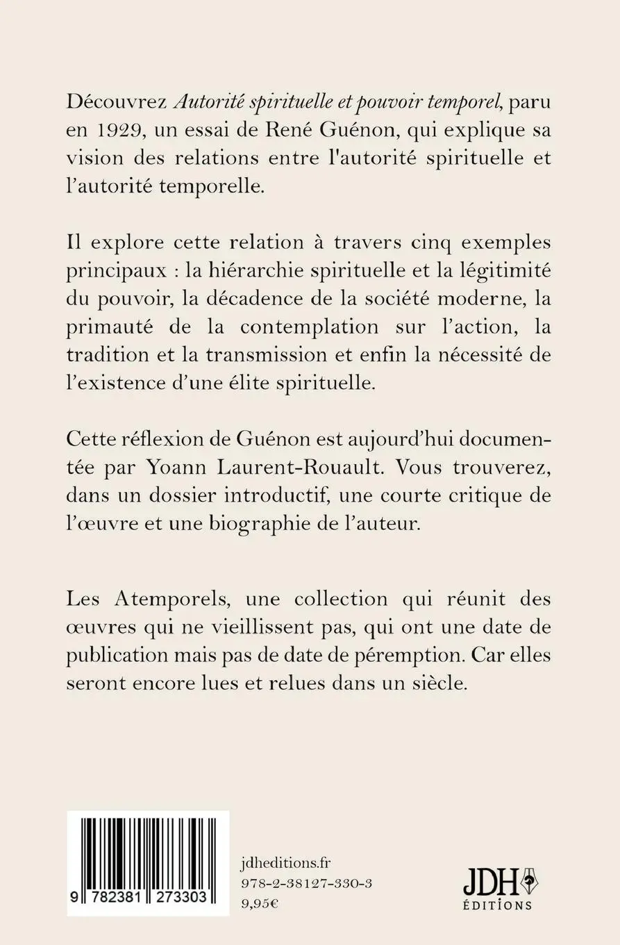 Rückseite: 9782381273303 | Autorité spirituelle et pouvoir temporel | René Guénon | Taschenbuch
