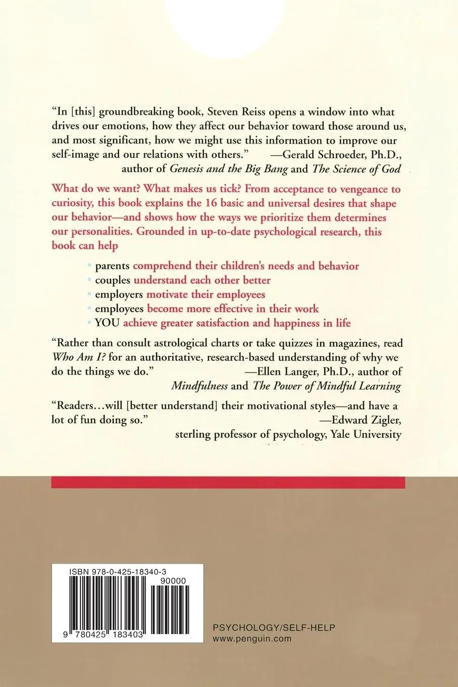 Rückseite: 9780425183403 | Who am I? | Steven Reiss | Taschenbuch | Einband - flex.(Paperback)