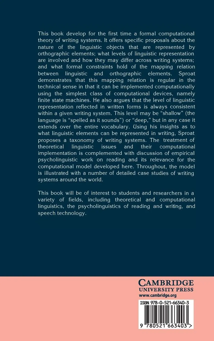 Rückseite: 9780521663403 | A Computational Theory of Writing Systems | Richard Sproat | Buch