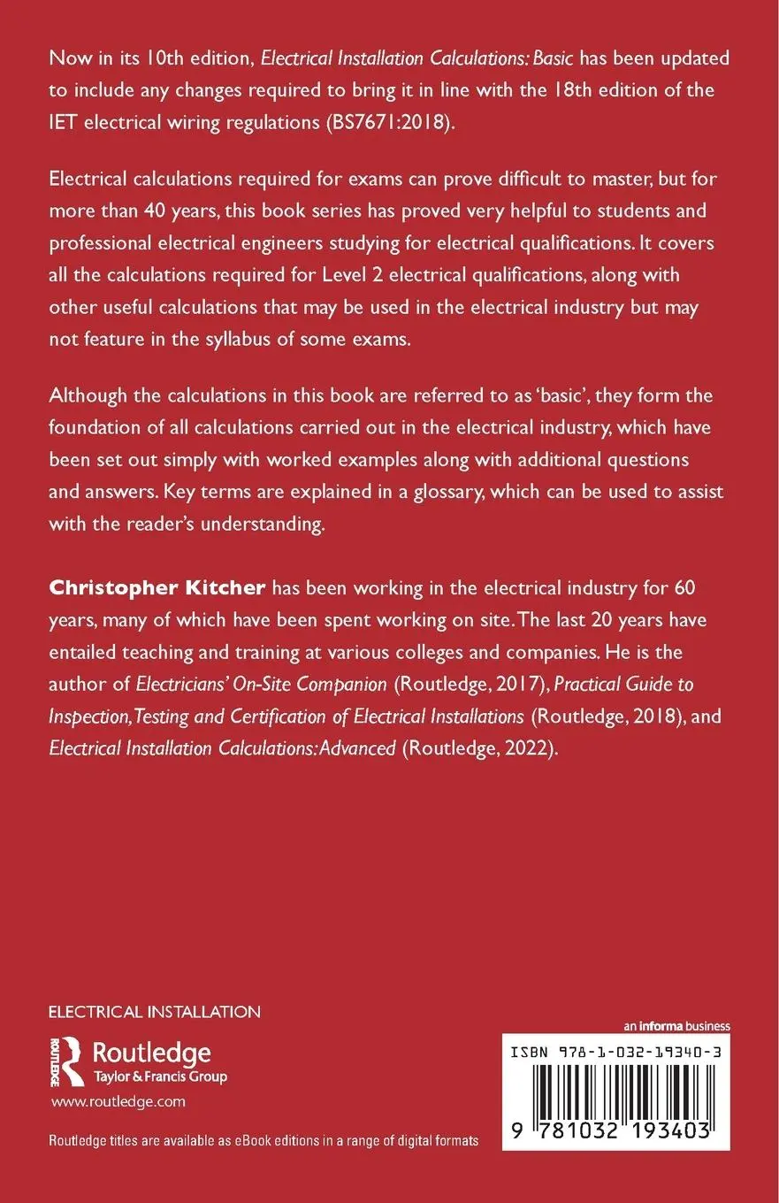Rückseite: 9781032193403 | Electrical Installation Calculations | Basic | Christopher Kitcher