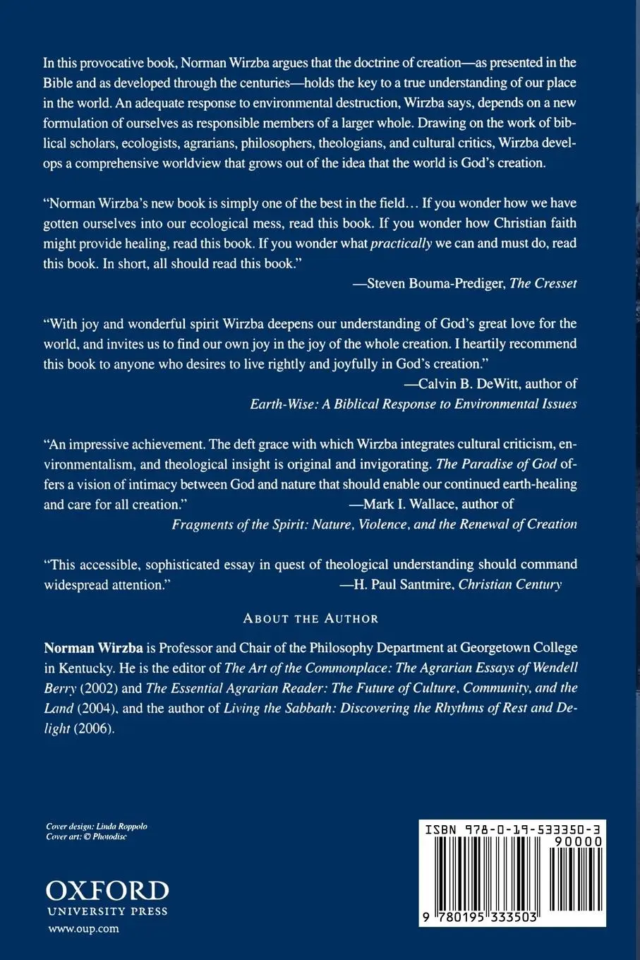 Rückseite: 9780195333503 | The Paradise of God | Renewing Religion in an Ecological Age | Wirzba