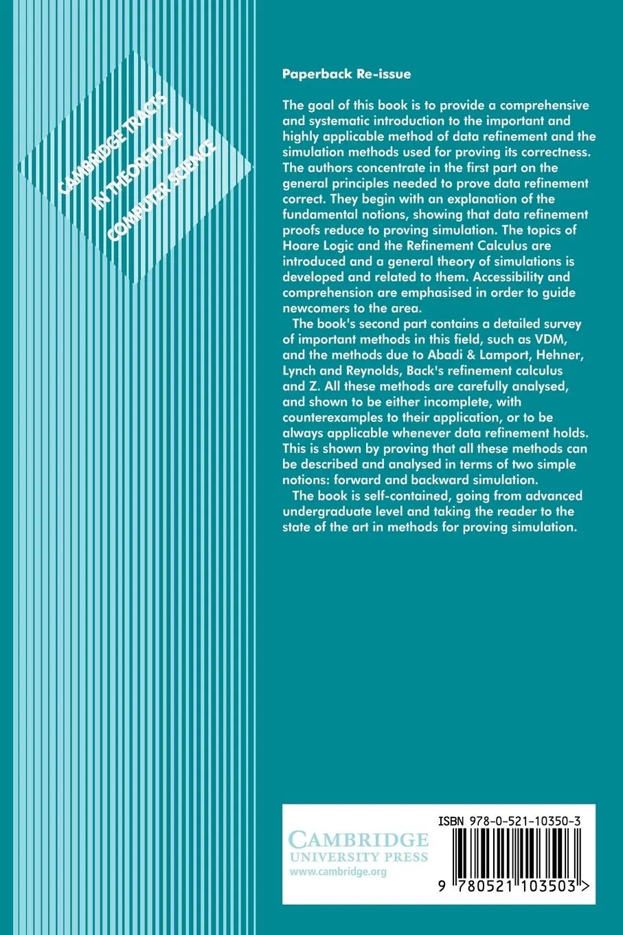 Rückseite: 9780521103503 | Data Refinement | Model-Oriented Proof Methods and Their Comparison