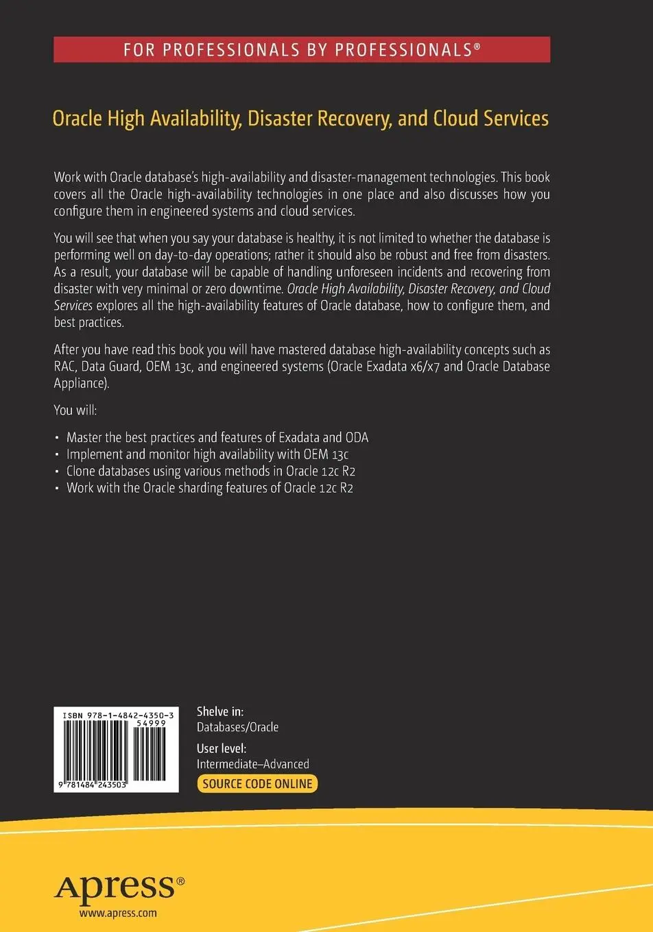 Rückseite: 9781484243503 | Oracle High Availability, Disaster Recovery, and Cloud Services | Buch