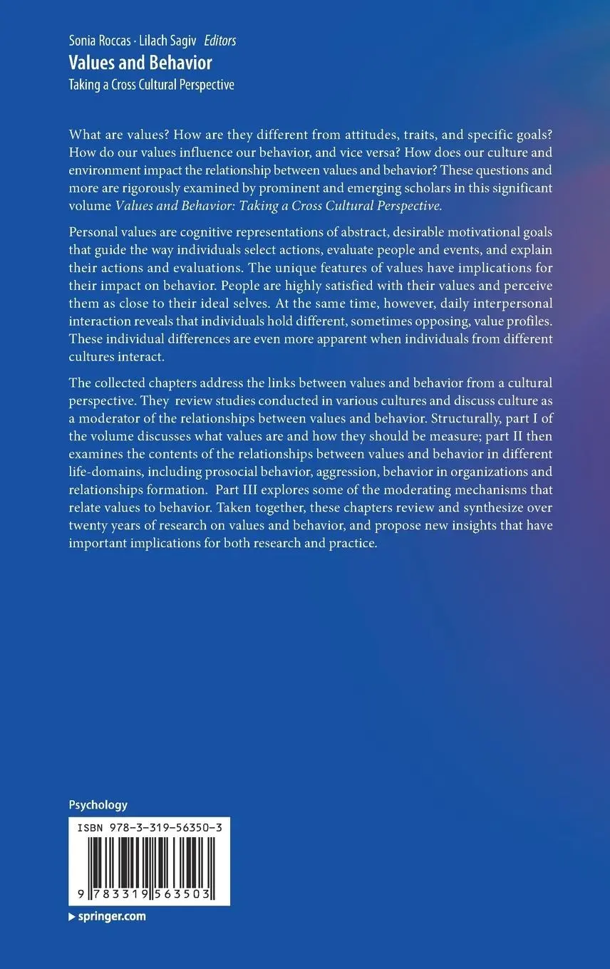 Rückseite: 9783319563503 | Values and Behavior | Taking a Cross Cultural Perspective | Buch | x