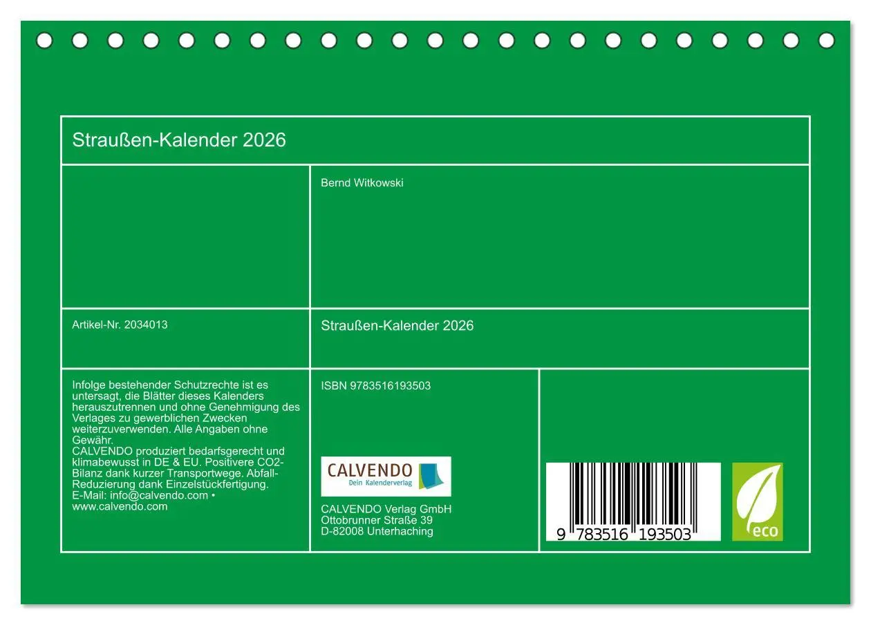 Bild: 9783516193503 | Straußen-Kalender 2026 (Tischkalender 2026 DIN A5 quer), CALVENDO...