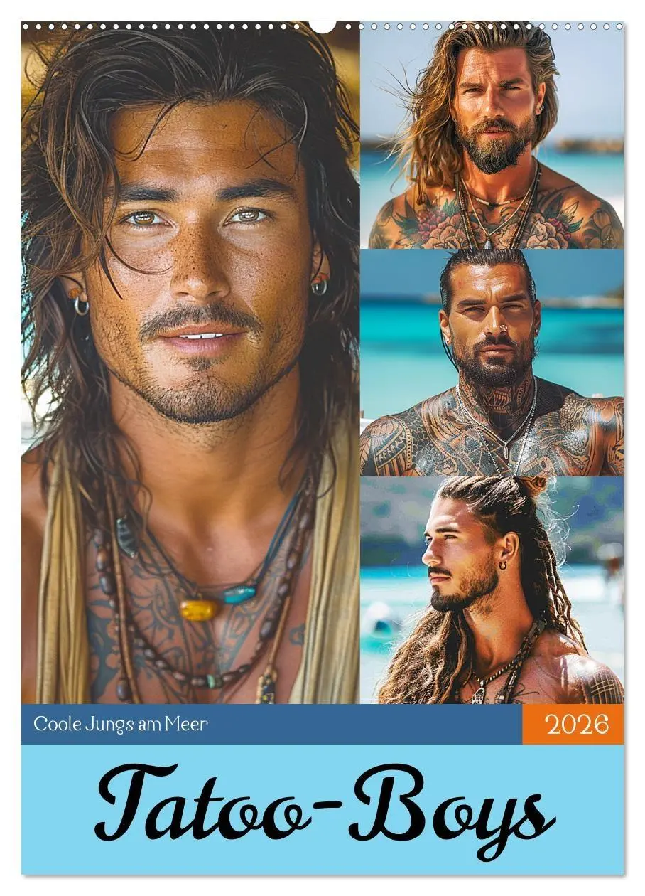 Cover: 9783516263503 | Tattoo-Boys. Coole Jungs am Meer (Wandkalender 2026 DIN A2 hoch),...