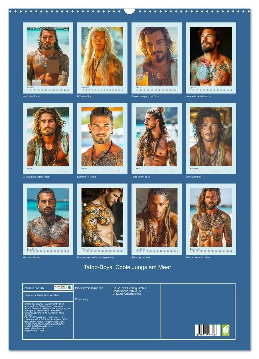 Bild: 9783516263503 | Tattoo-Boys. Coole Jungs am Meer (Wandkalender 2026 DIN A2 hoch),...