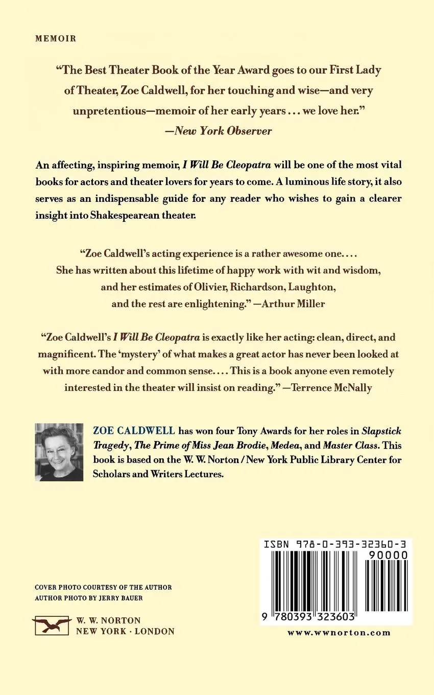 Rückseite: 9780393323603 | I Will Be Cleopatra | An Actress's Journey | Zoe Caldwell | Buch