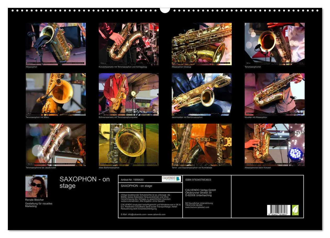 Bild: 9783457853603 | SAXOPHON - on stage (Wandkalender 2026 DIN A2 quer), CALVENDO...