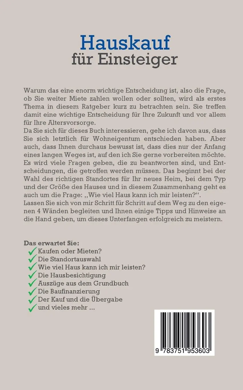 Rückseite: 9783751953603 | Hauskauf für Einsteiger | Thomas Jung | Taschenbuch | 76 S. | Deutsch