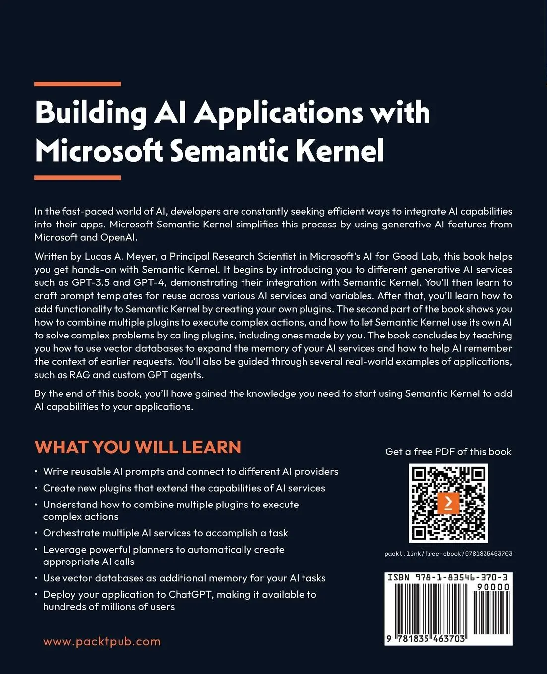 Rückseite: 9781835463703 | Building AI Applications with Microsoft Semantic Kernel | Meyer | Buch
