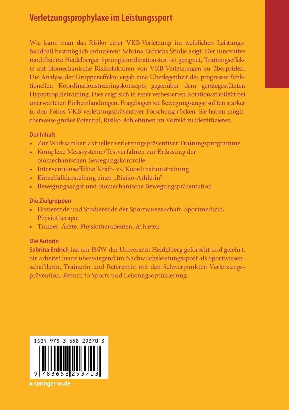 Rückseite: 9783658293703 | Verletzungsprophylaxe im Leistungssport | Sabrina Erdrich | Buch | xxx