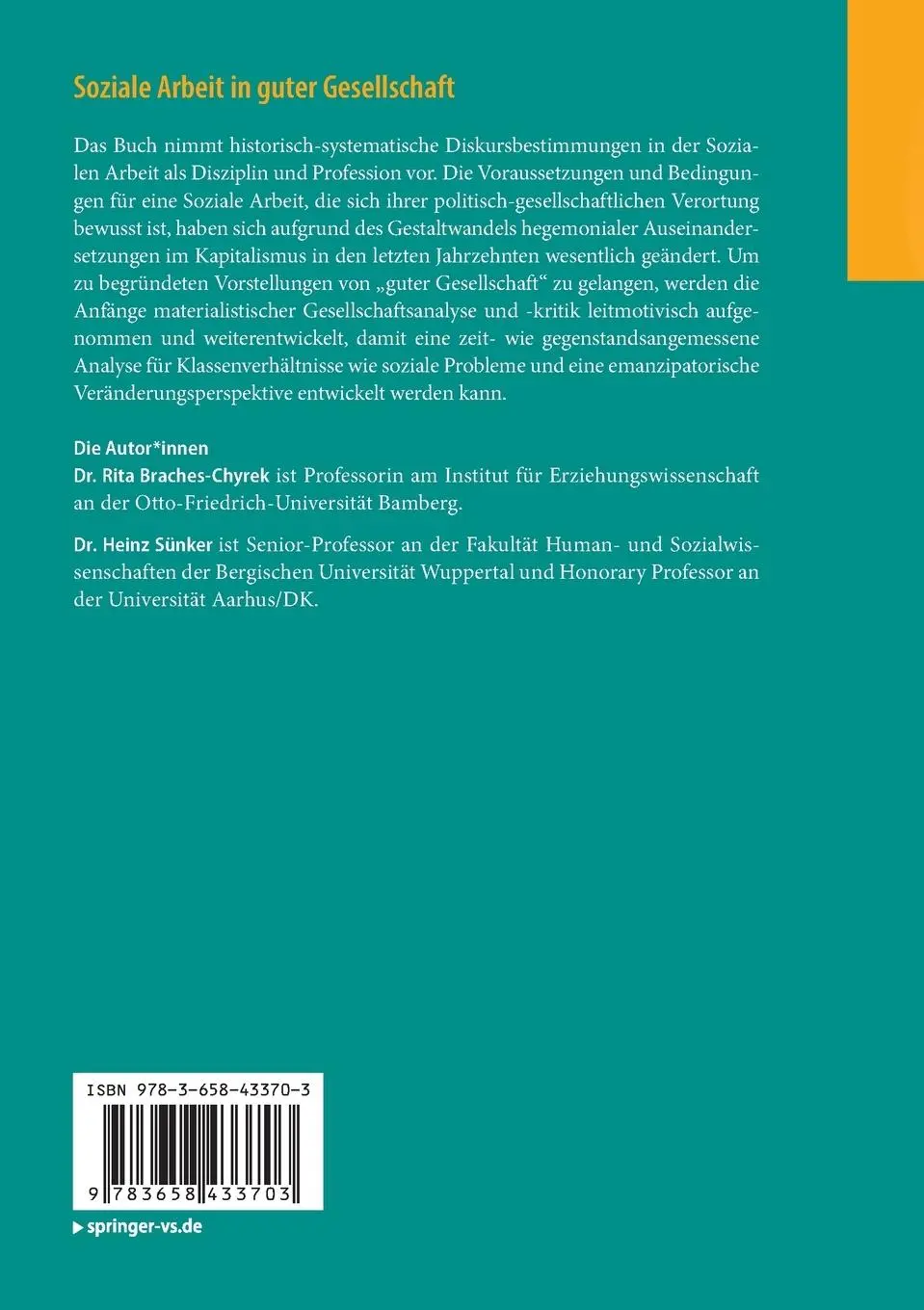 Rückseite: 9783658433703 | Soziale Arbeit in guter Gesellschaft | Heinz Sünker (u. a.) | Buch