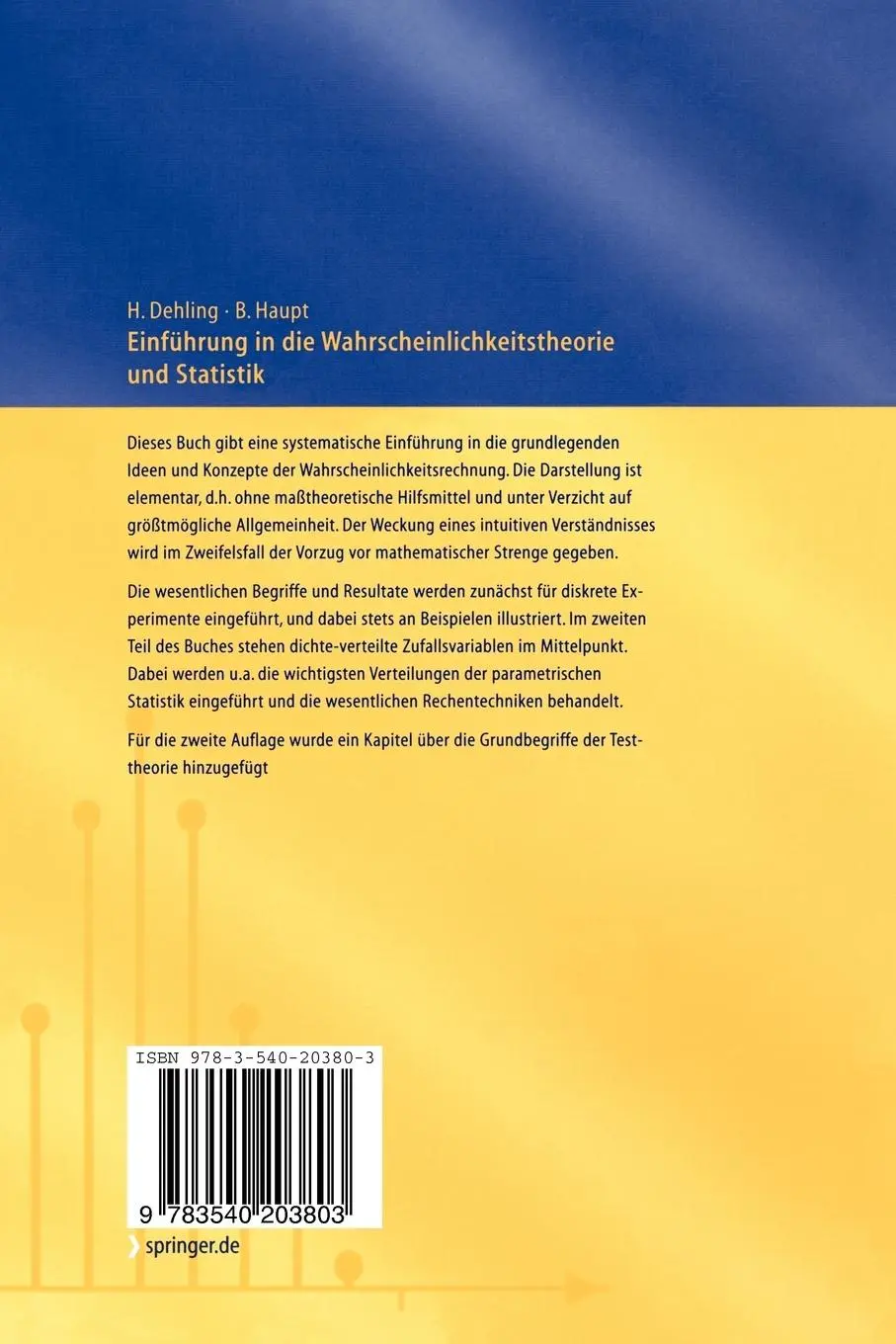 Rückseite: 9783540203803 | Einführung in die Wahrscheinlichkeitstheorie und Statistik | Buch