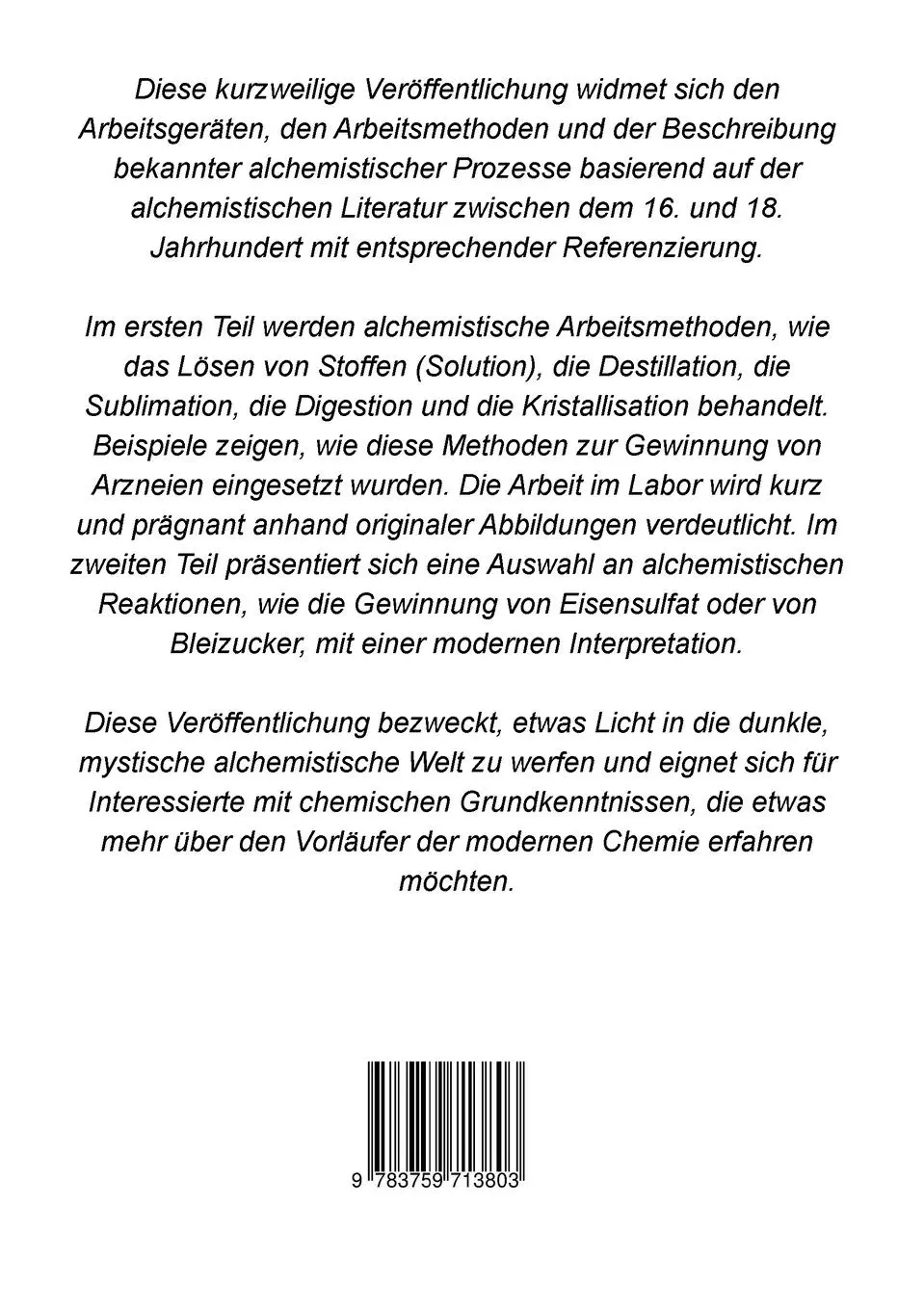 Rückseite: 9783759713803 | Methoden und chemische Prozesse der Alchemie | Tobias Schick | Buch