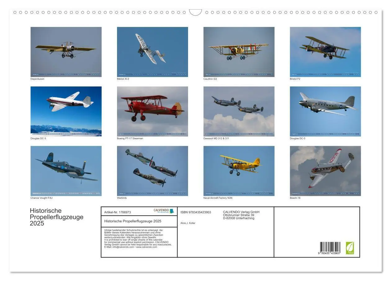 Bild: 9783435423903 | Historische Propellerflugzeuge 2025 (Wandkalender 2025 DIN A2...