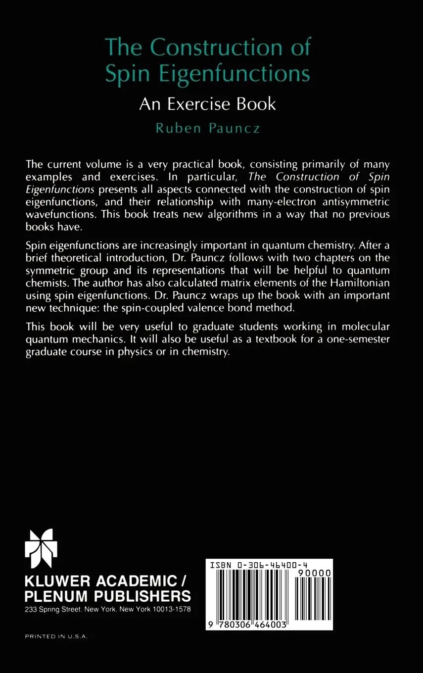 Rückseite: 9780306464003 | The Construction of Spin Eigenfunctions | An Exercise Book | Pauncz