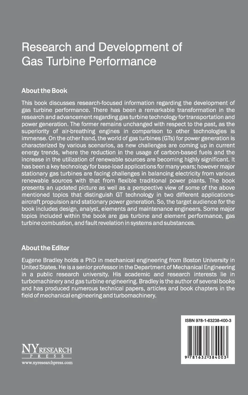 Rückseite: 9781632384003 | Research and Development of Gas Turbine Performance | Eugene Bradley