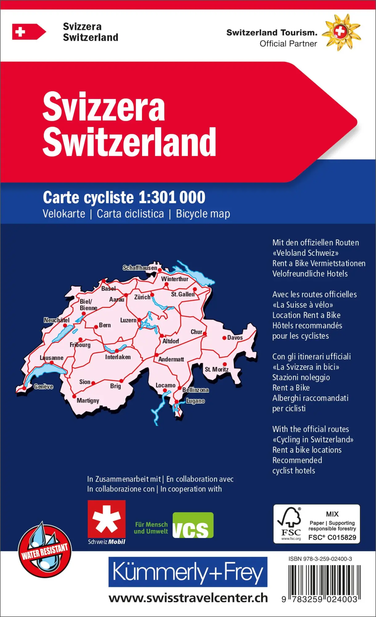 Rückseite: 9783259024003 | Kümmerly+Frey Velokarte Schweiz 1:301.000 | (Land-)Karte | waterproof