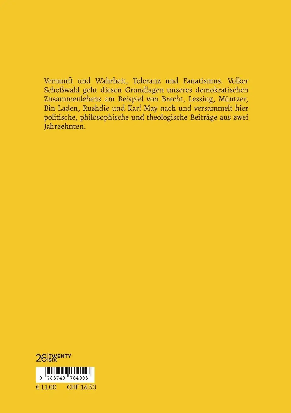 Rückseite: 9783740784003 | Toleranz und Fanatismus | Volker Schoßwald | Taschenbuch | 196 S.