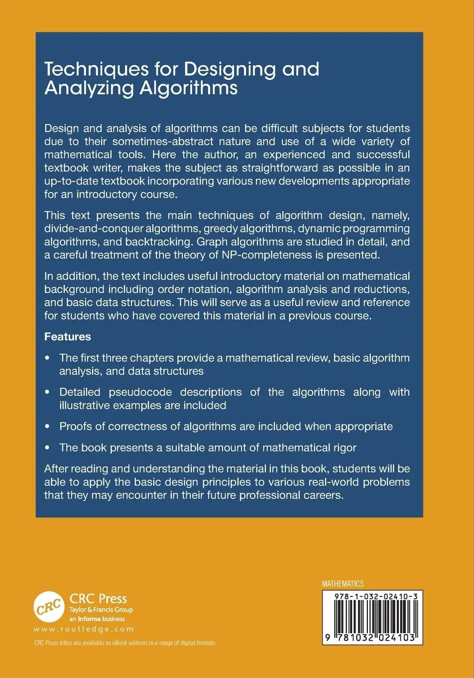Rückseite: 9781032024103 | Techniques for Designing and Analyzing Algorithms | Douglas R. Stinson