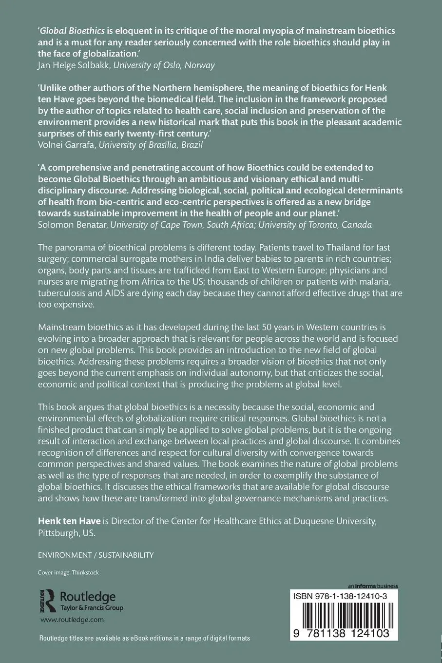 Rückseite: 9781138124103 | Global Bioethics | An introduction | Henk Ten Have | Taschenbuch