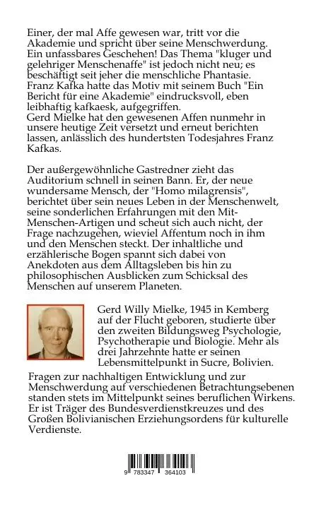 Rückseite: 9783347364103 | Zwölf Vorlesungen eines gewesenen Affen für eine Akademie | Mielke
