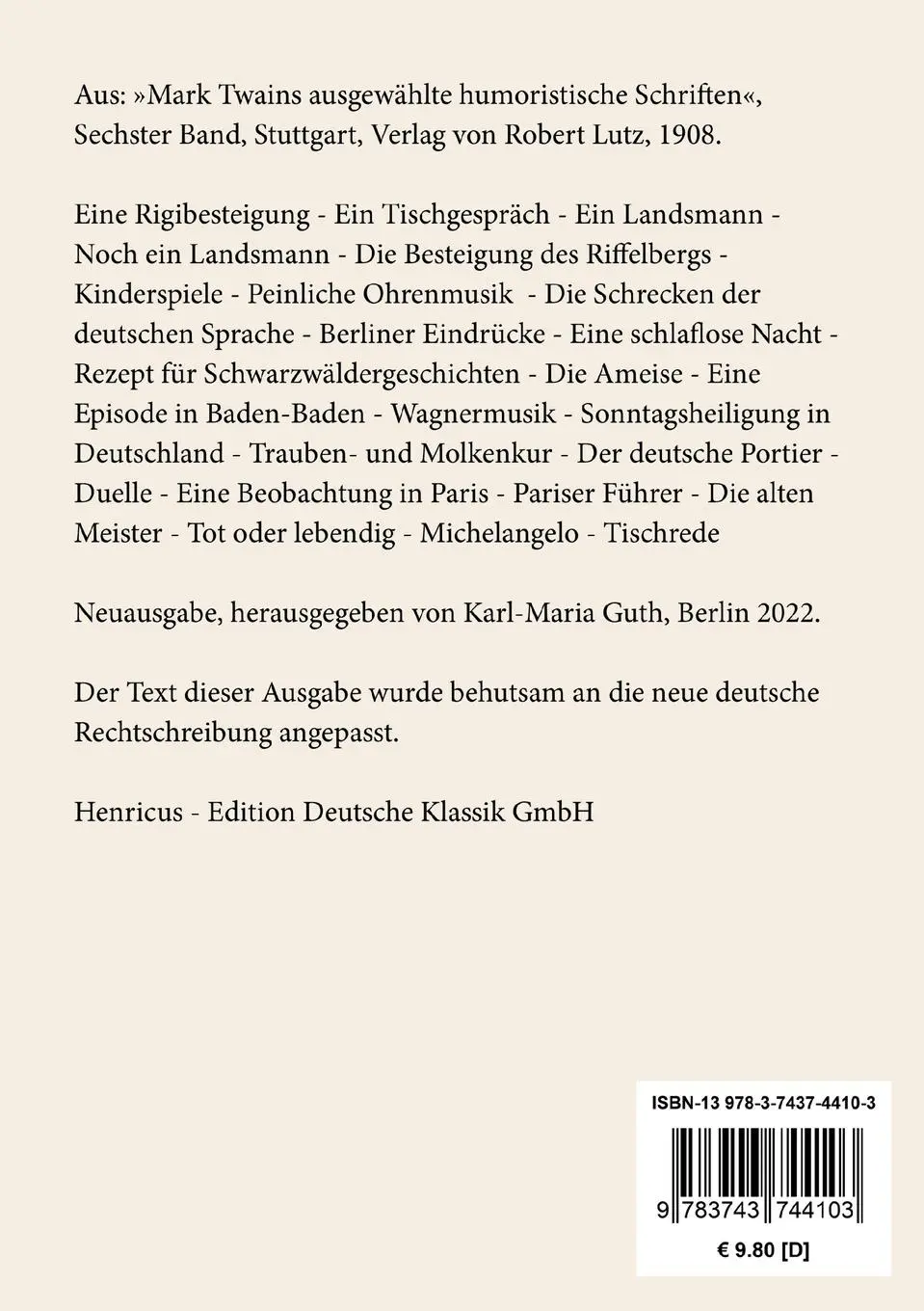 Rückseite: 9783743744103 | Die Schrecken der deutschen Sprache | Mark Twain | Taschenbuch | 2022