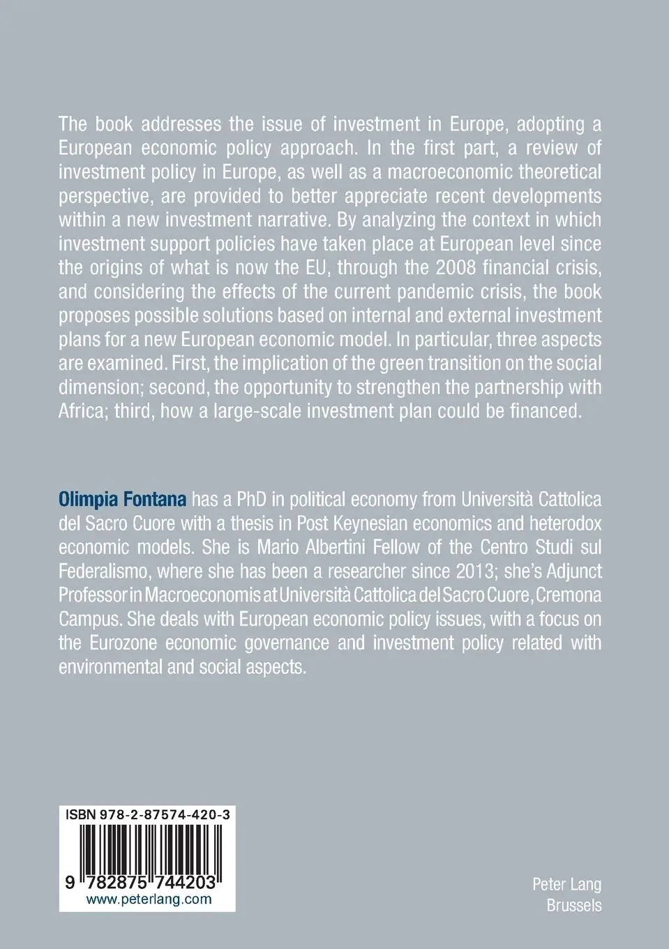 Rückseite: 9782875744203 | Investing in Europe | Old problems and new opportunities | Fontana