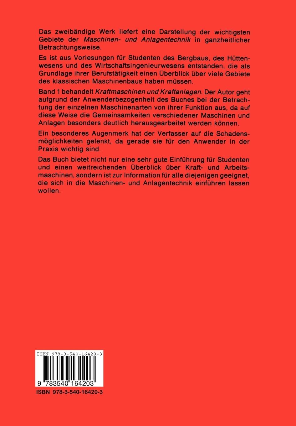 Rückseite: 9783540164203 | Einführung in die Maschinen- und Anlagentechnik | Hans-Hermann Franzke