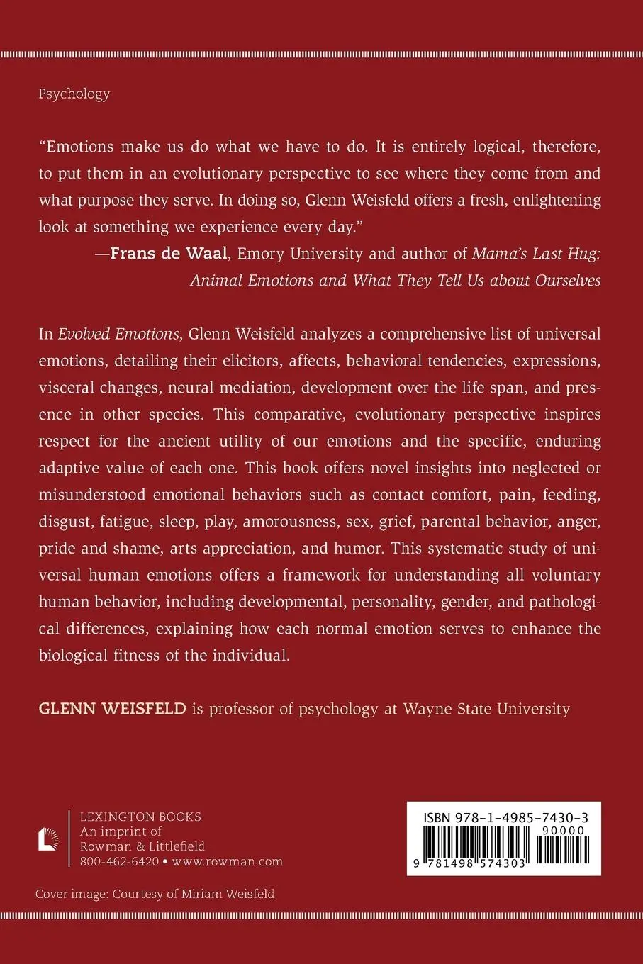Rückseite: 9781498574303 | Evolved Emotions | An Interdisciplinary and Functional Analysis | Buch