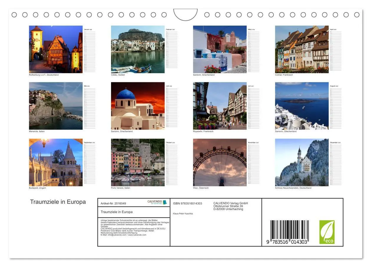 Bild: 9783516014303 | Traumziele in Europa (Wandkalender 2026 DIN A4 quer), CALVENDO...