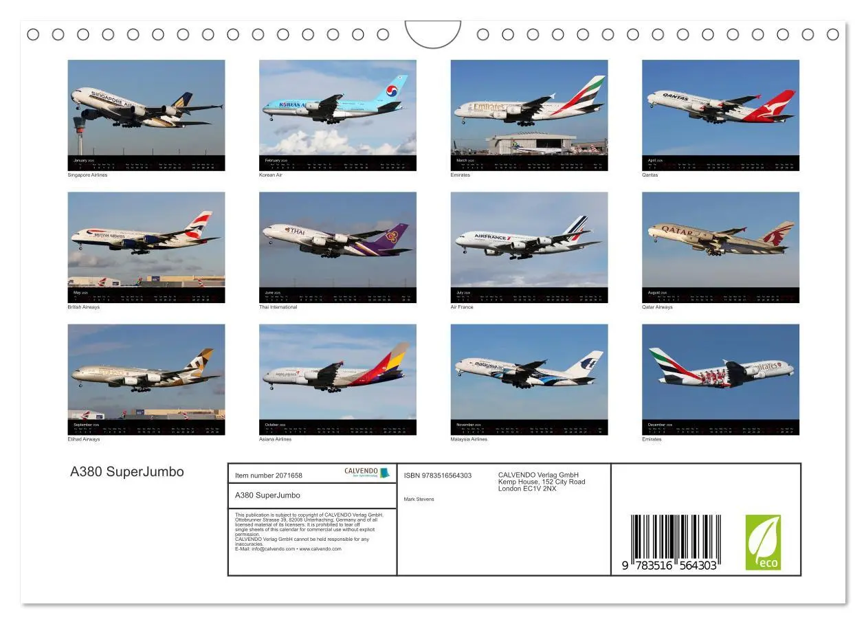Bild: 9783516564303 | A380 SuperJumbo (Wall Calendar 2026 DIN A4 landscape), CALVENDO 12...