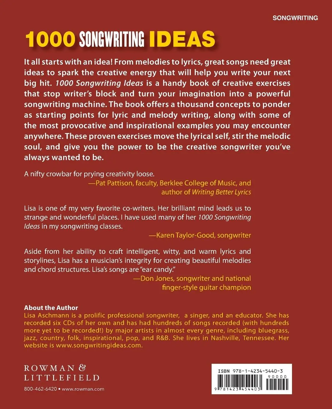 Rückseite: 9781423454403 | 1000 Songwriting Ideas | Lisa Aschmann | Taschenbuch | Buch | Englisch