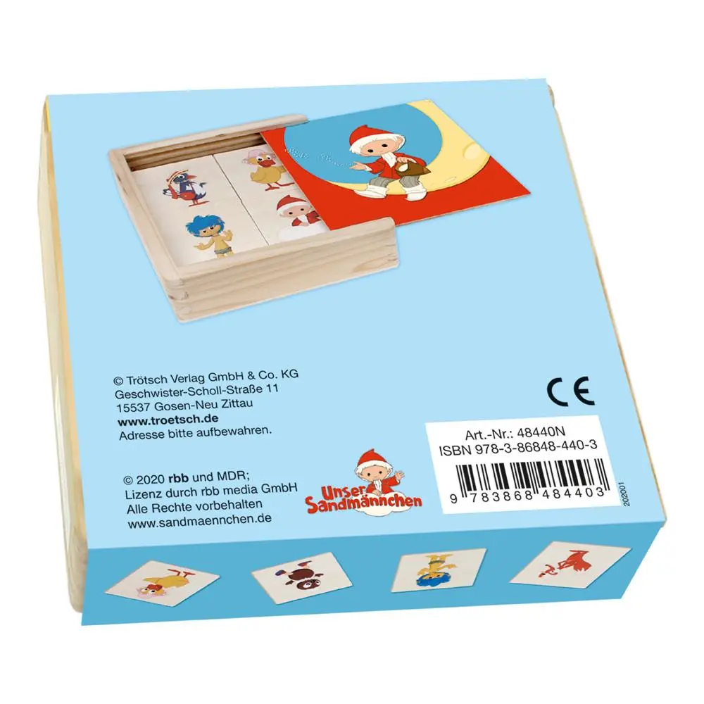 Rückseite: 9783868484403 | Holz-Memo "Unser Sandmännchen und seine Freunde" | 12 x 12 x 4 cm