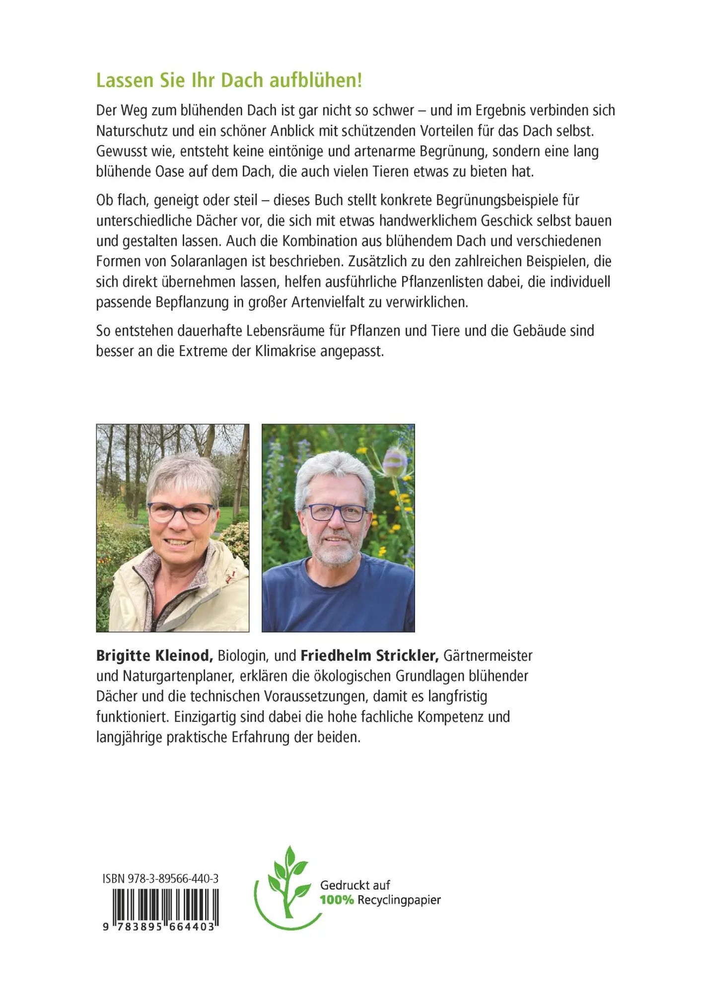 Rückseite: 9783895664403 | Unser blühendes Dach | Brigitte Kleinod (u. a.) | Buch | 192 S. | 2025