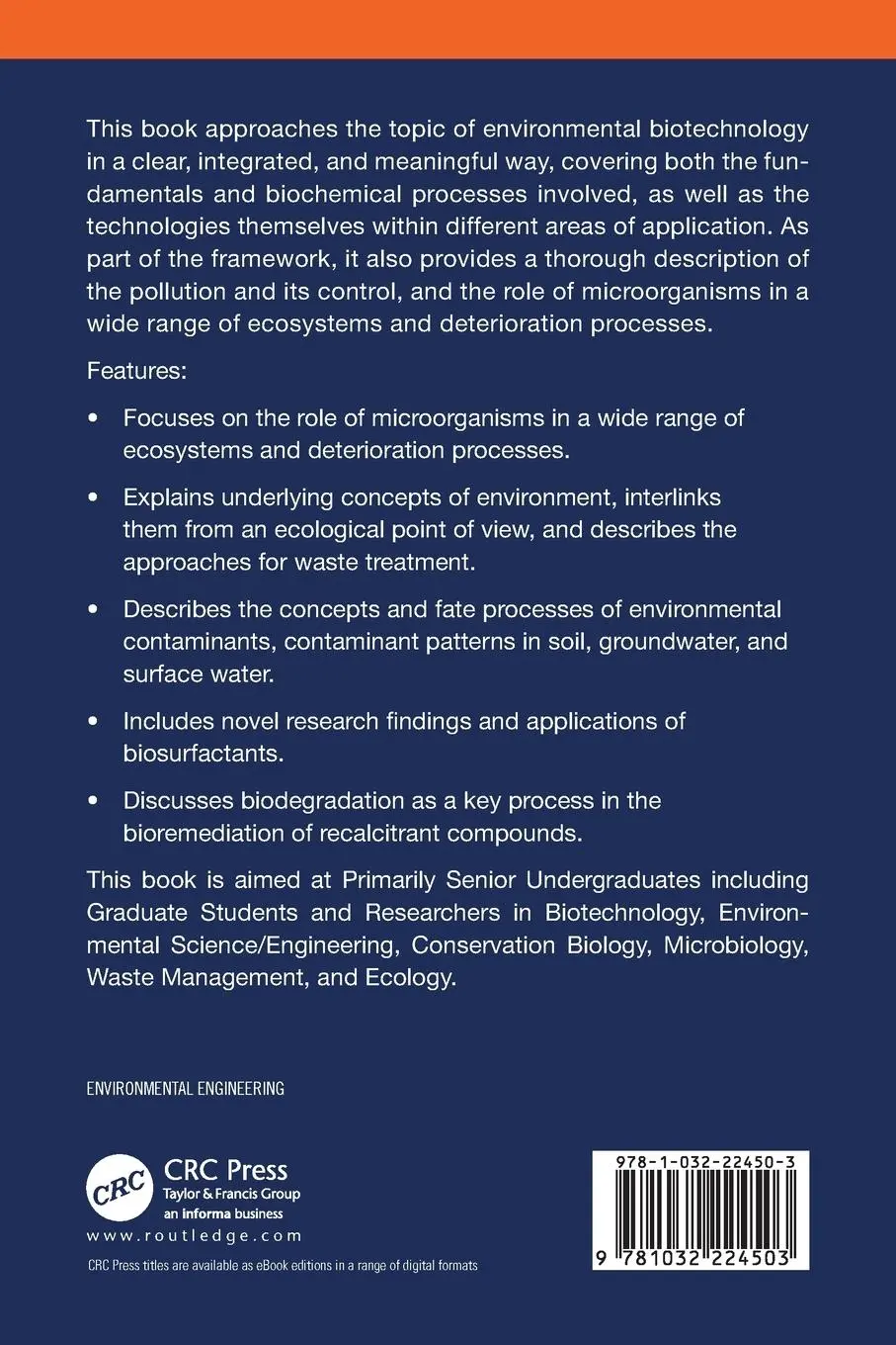 Rückseite: 9781032224503 | Environmental Biotechnology | Fundamentals to Modern Techniques | G