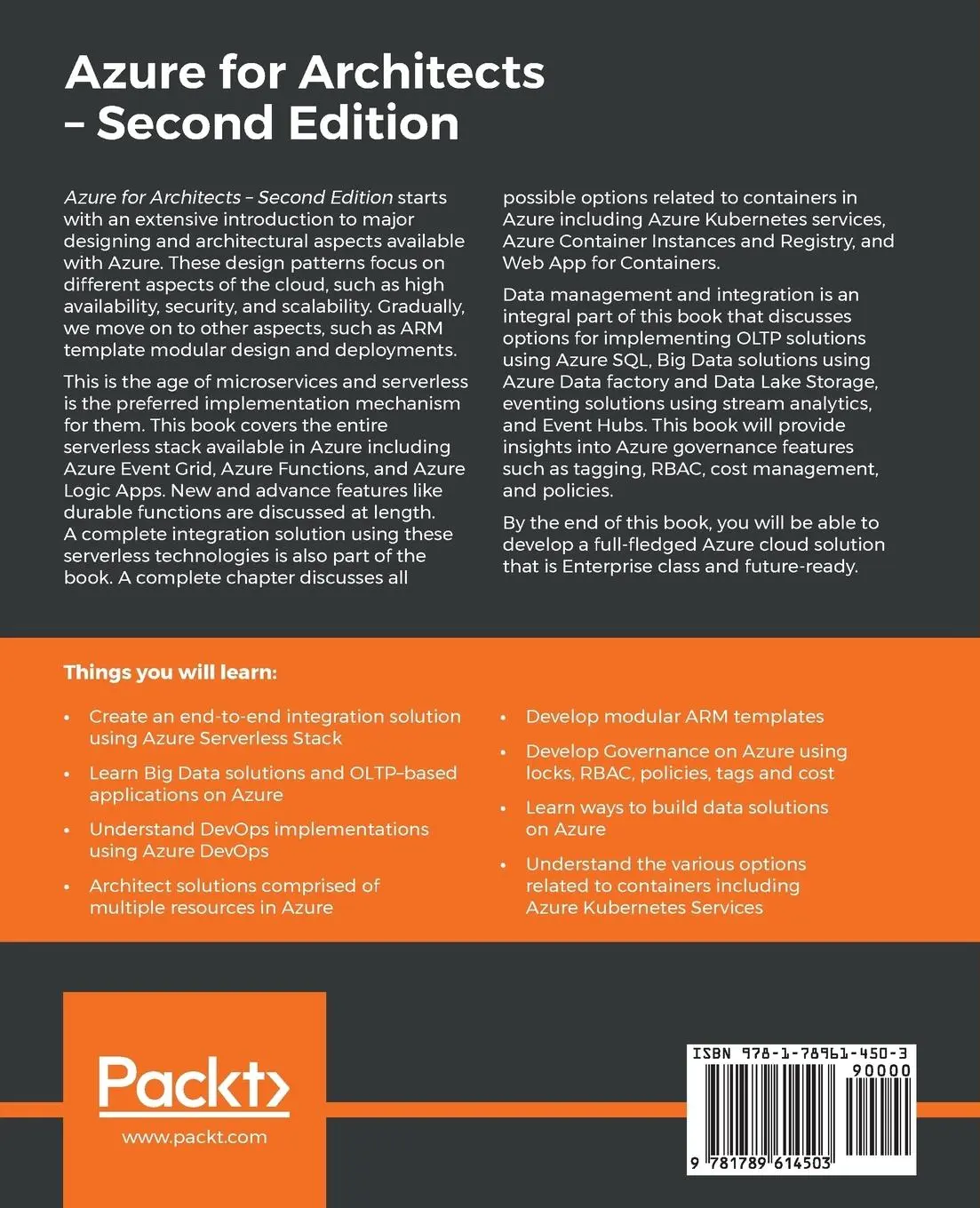 Rückseite: 9781789614503 | Azure for Architects - Second Edition | Ritesh Modi | Taschenbuch