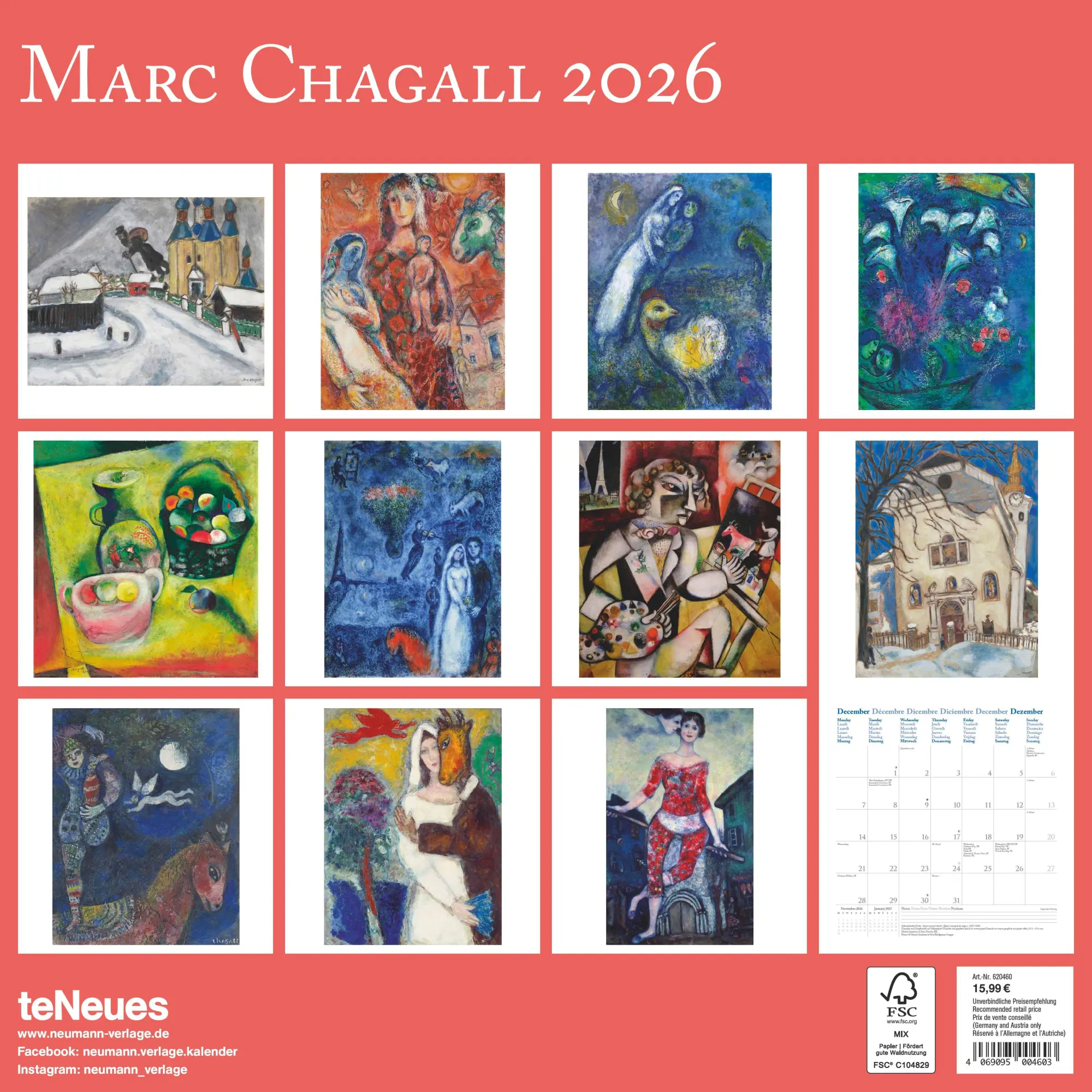 Rückseite: 4069095004603 | Marc Chagall 2026 - Wand-Kalender - Broschüren-Kalender - 30x30 -...