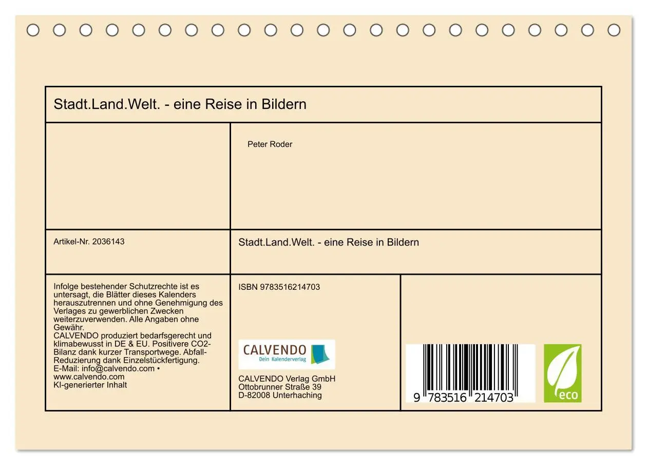 Bild: 9783516214703 | Stadt.Land.Welt. - eine Reise in Bildern (Tischkalender 2026 DIN A5...