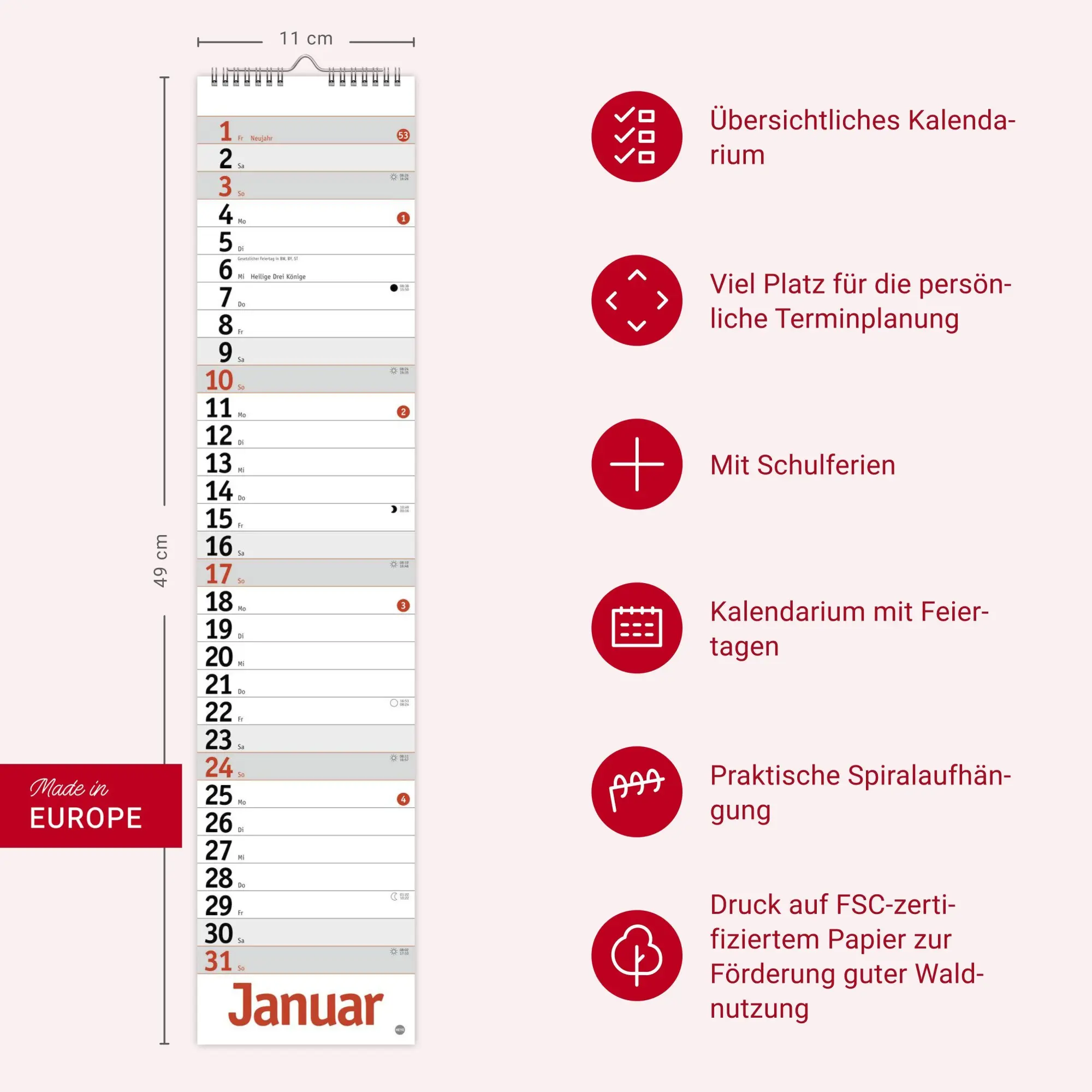 Bild: 9783756414703 | Langplaner, rot 2027 | Heye | Kalender | Bürokalender Heye | 13 S.