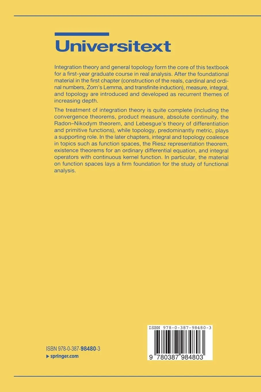Rückseite: 9780387984803 | Fundamentals of Real Analysis | Sterling K. Berberian | Taschenbuch