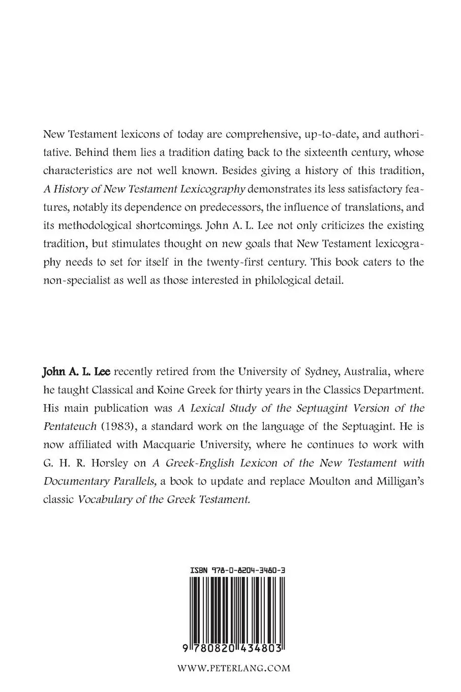 Rückseite: 9780820434803 | A History of New Testament Lexicography | John A. L. Lee | Taschenbuch