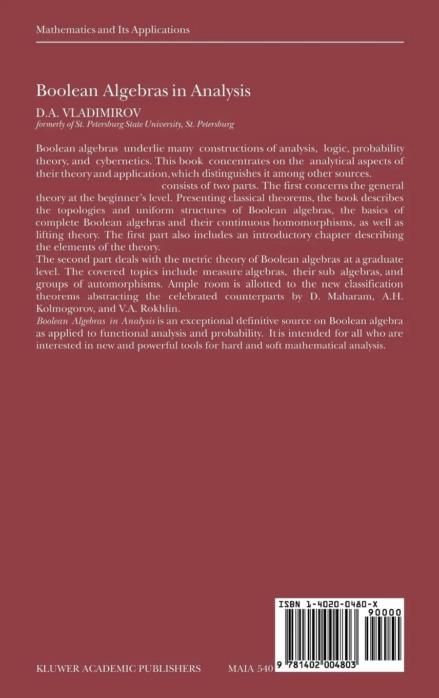Rückseite: 9781402004803 | Boolean Algebras in Analysis | D. A. Vladimirov | Buch | xxi | 2002