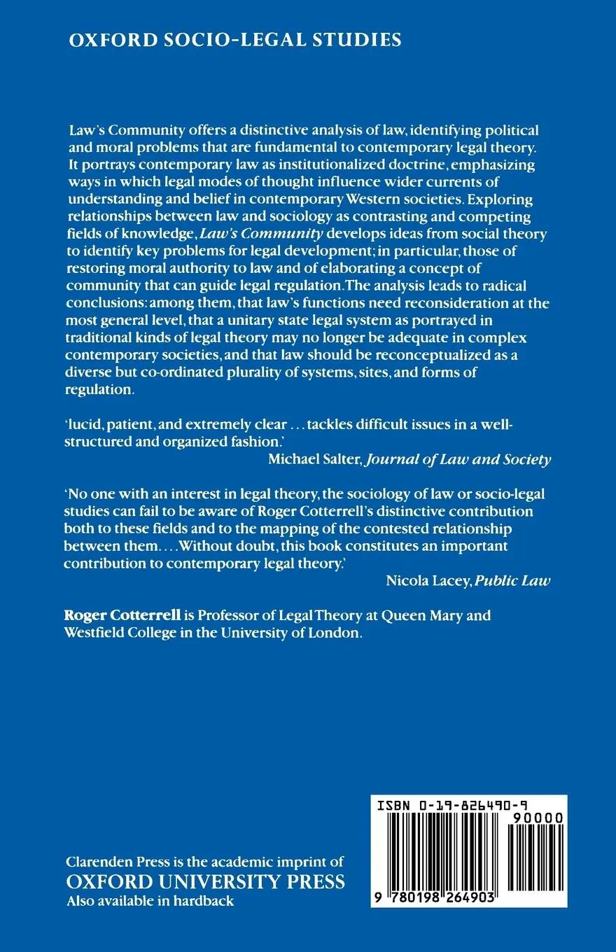 Rückseite: 9780198264903 | Law's Community | Legal Theory in Sociological Perspective | Cotterell