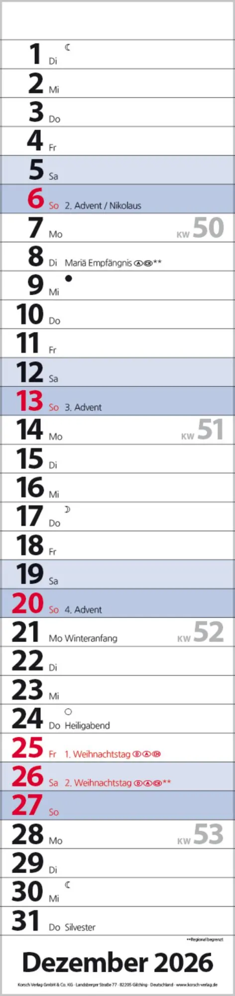 Bild: 9783731884903 | Streifenplaner Compact Blau 2026 | Verlag Korsch | Kalender | 13 S.