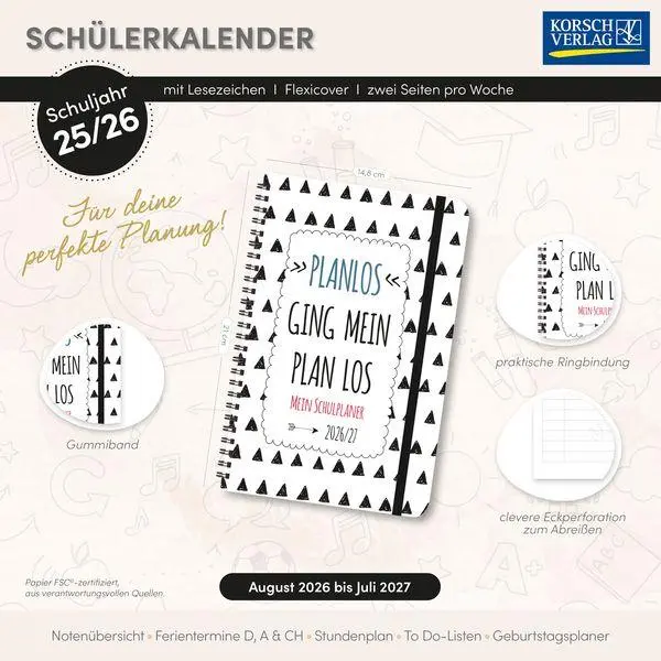 Bild: 9783819304903 | Schülerkalender Planlos 2026/2027 | Verlag Korsch | Taschenbuch | 2027