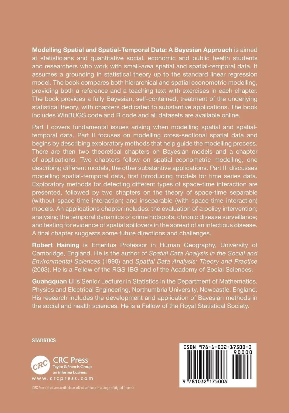 Rückseite: 9781032175003 | Modelling Spatial and Spatial-Temporal Data | A Bayesian Approach