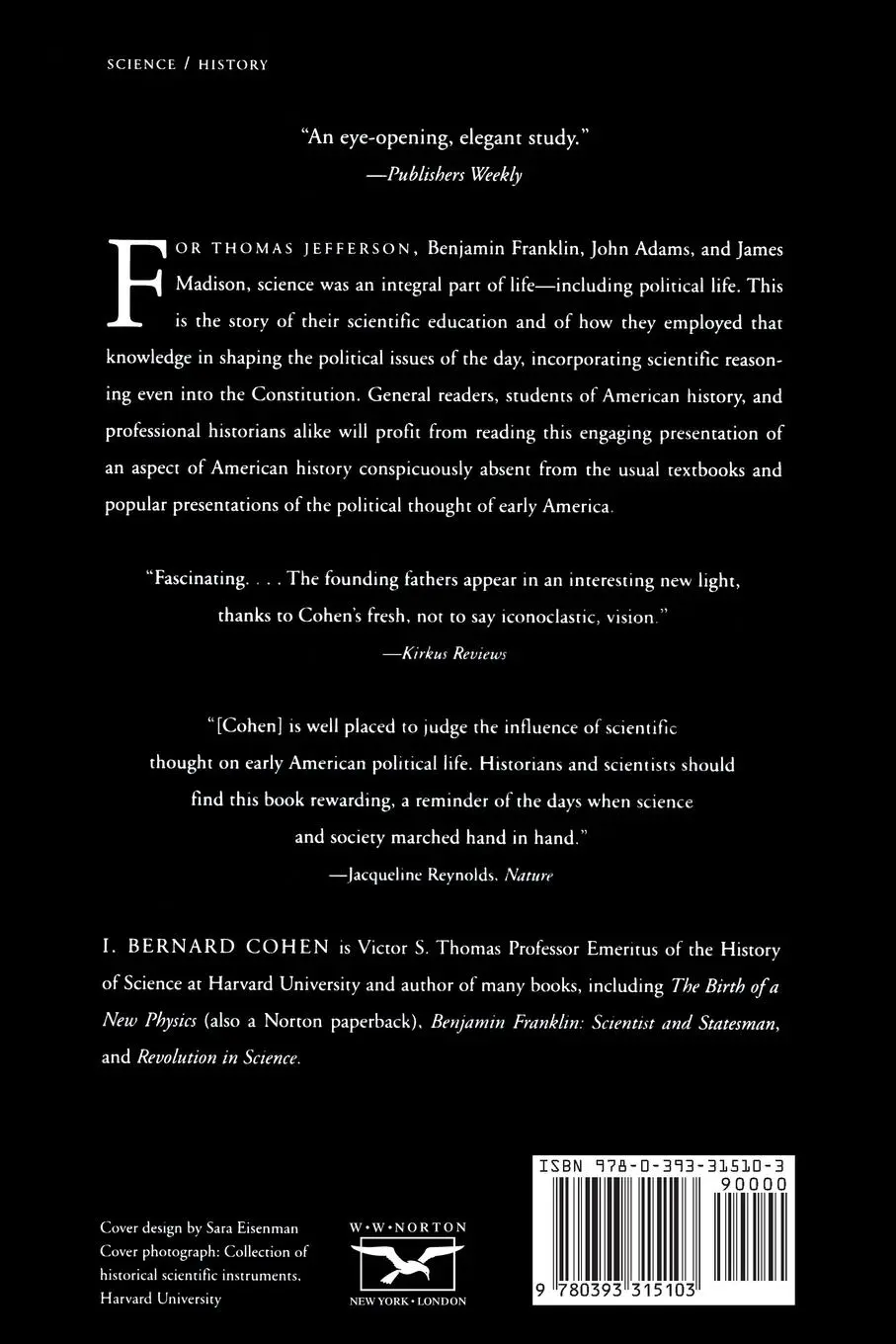 Rückseite: 9780393315103 | Science and the Founding Fathers | I. Bernard Cohen (u. a.) | Buch